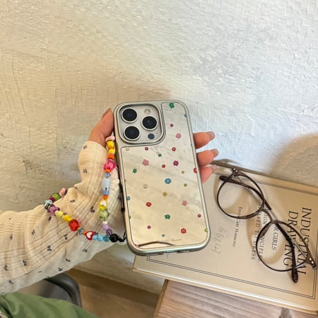 春夏向け iPhone16Pro/16ケース 鏡付  iPhone15Pro/14/13proカバー 多彩ストラップ 可愛い 丈夫 メイク直しに便利[M5182]