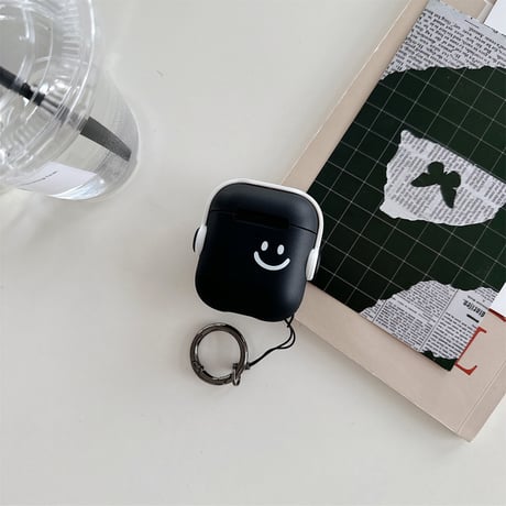 スタンド付 Airpods 4/Pro2ケース にこちゃん Airpods3/2/Proカバー リング付 黒色 ギフトにおすすめ [M4726]