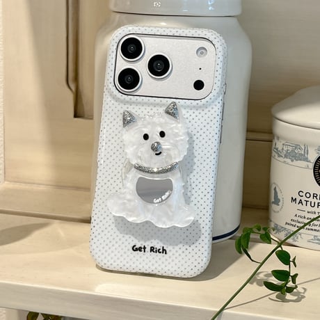ミラー付犬ちゃんグリップ iPhone17Pro/17ケース 可愛すぎ iPhone16Pro/15ケース スタンド付き[M6331]