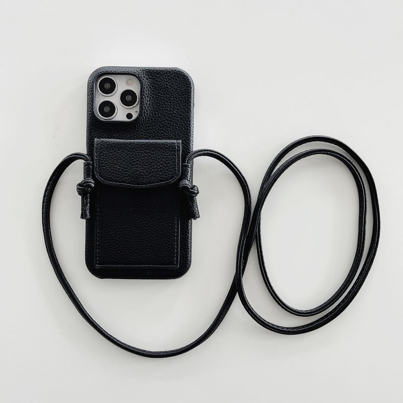 カード入れ付 iphoneSE第3世代/13ケース 革 首掛けストラップ