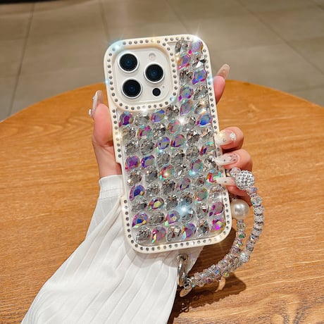 豪華ダイヤ iPhone16Pro/16カバー ジュエリー キラキラ iPhone15plus/14/13promaxケース 贅沢 ストラップ 高級感たっぷり [M5291]