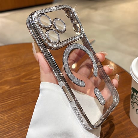 ジュエリー iPhone17Pro/17ケース Magsafe対応 iPhone17Air/17ProMaxケース レンズ保護フィルム付 キラキラライン 大人気 [M5637]