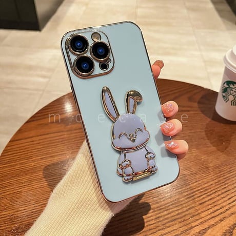 ウサギリングスタンド iphone14/15proケース  メッキ アイフォン13mini/12proカバー お洒落 多機能 便利ファッション[M2682]