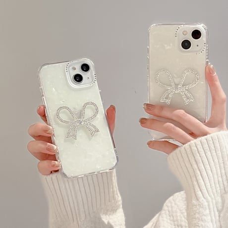 ジュエリーリボン iPhone15/15proケース シェル iPhone14/13pro/12ケース  オシャレキラキラ 女子力アップ[M3871]