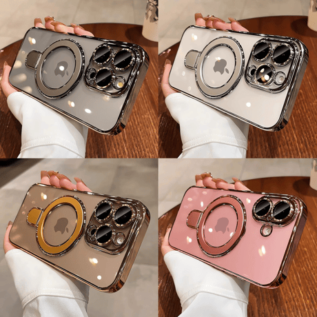 iPhone17Pro/16ProMaxケース MagSafeリングスタンド iPhone15Pro/14/13ケース レンズカバー 黄ばまない [M4641]