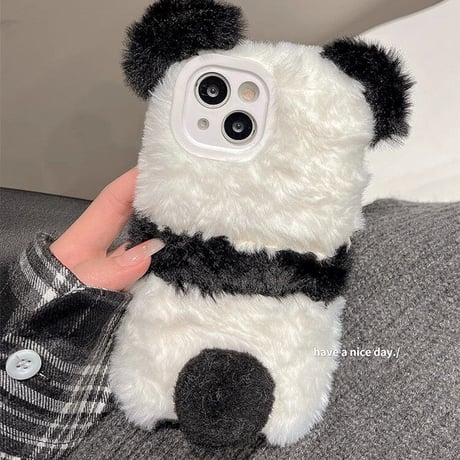 フワフワPanda iphone15/15proケース 可愛すぎ iphone14/13/12/11カバー 秋冬におすすめ 柔らかい ギフトにおすすめ[M3626]