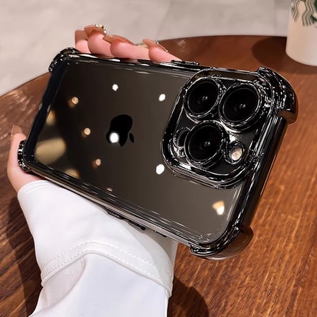 耐衝撃加工 iPhone16pro/16promaxケース メッキ クリアiphone15pro/14/13promax/12カバー 黄ばまない 丈夫[M4665]