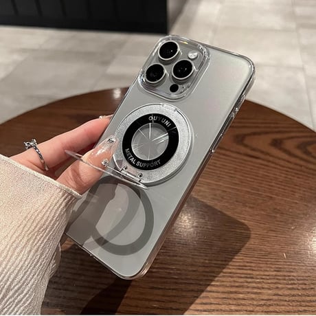 クリア iPhone15pro/15promaxケース MagSafeリングスタンド付 iPhone14pro/13/12カバー 黄ばまない 薄型 [M4127]