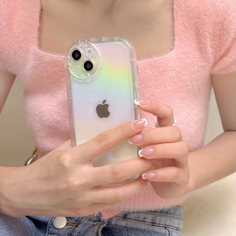 レインボーカラー iphone14/13proケース リボンデコカメラレンズ  iphone12/11カバー  可愛い  お洒落 プレゼントにおすすめ[M2168]