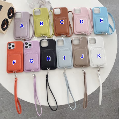 ICカード収納 iPhone14/15proケース  革製 アイフォン13pro/12mini/11proケース ストラップ付 高品質 使いやすい シンプル風[M2736]