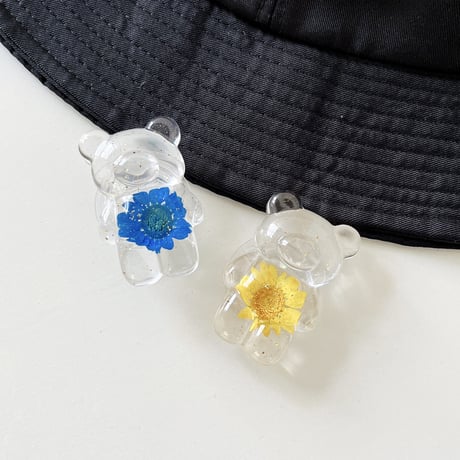 押し花付クマちゃん スマホグリップ/ポップソケット 綺麗 伸び縮み式  高透明グリップトーク  スマホリング・スタンド一体型  落下防止  可愛い[M1648]