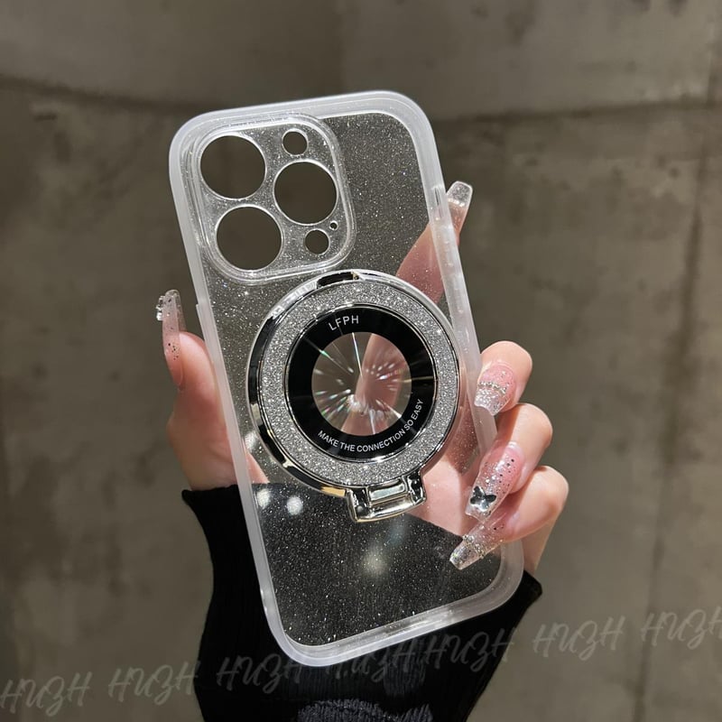 キラキラ MagSafeスタンド iPhone15pro/15promaxケース クリア i