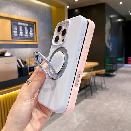 ハート柄マグネットリング iPhone16pro/16ケース 高品質シリコン アイフォン15/14pro/13/promaxカバー 耐衝撃丈夫 ワイヤレス充電 スタンド[M4953]