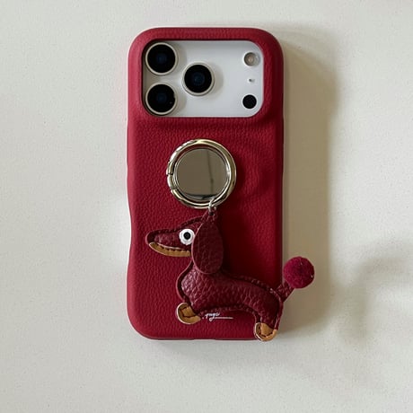 犬ちゃんリング付 iPhone17Pro/17ケース 高級感 レザー製 iPhone17promax/16pro/15カバー 上品 便利 可愛い スタンド [M5932]