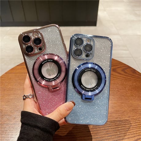 MagSafeスタンド iPhone15Pro/15ProMaxケース キラキラインナーシート iPhone14/13Proカバー カメラ保護 オシャレ[M3653]