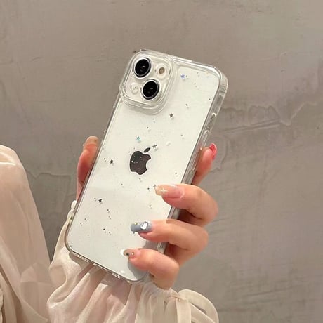 ラメ入りiPhone14/15Proケース 透明キラキラ アイフォン13/12/11proカバー シンプル風 かわいい ガールズに人気 [M3301]