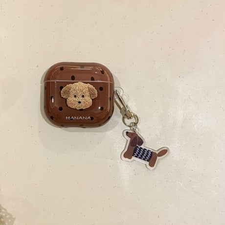 犬ちゃん Airpods 4ケース 水玉模様 Airpods3/Pro2ケース airpodspro2カバー  女子力UP キーチェーン付 大人可愛い[M5241]