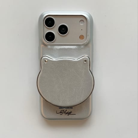 猫耳付ミラー iPhone17/17Proケース スタンド機能 iPhone16Pro/15/14ProMaxケース 高級感皮 頑丈 人気品 便利[M6179]