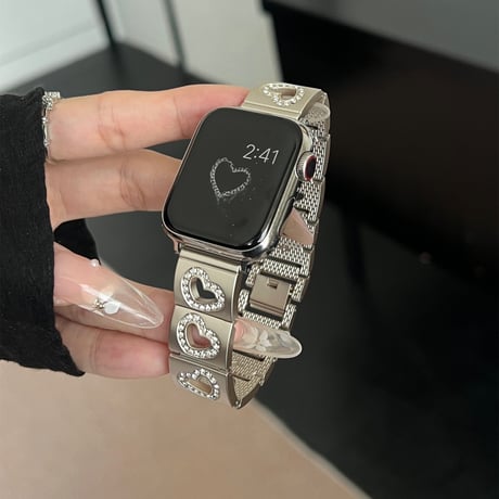 透かし彫りジュエリーハート AppleWatchバンド 高級感 アップルウォッチベルトUltra2/1/SE2/1/Series9/8/7/6/5/4/3/2/1 おしゃれ[M4889]