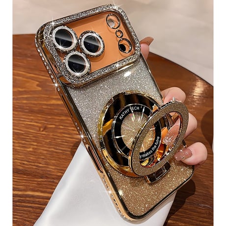 綺麗ジュエリー iPhone17/17Proケース Magsafeリングスタンド iPhone17ProMax/Airケース  レンズ保護 キラキララメ[M5698]