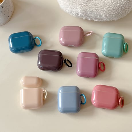 Airpods Pro3ケース カバー 無地  Airpods 4/3カバー  AirpodsPro2/1  光沢感 リング付 持ち運びやすい [M6121]