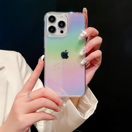 グラデーションカラー iPhone15/15promaxケース キラキラ iphone14pro/13/12カバー ラメ入り きれい 頑丈[M4223]