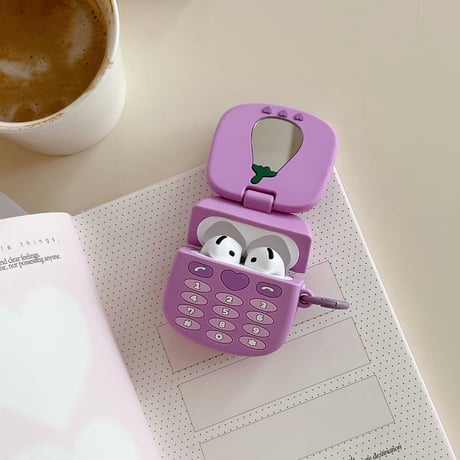 鏡付 シリコン Airpods 4ケース ナス Airpods3/Pro2ケース airpodspro2カバー  女子力高い リング付 大人可愛い[M5218]