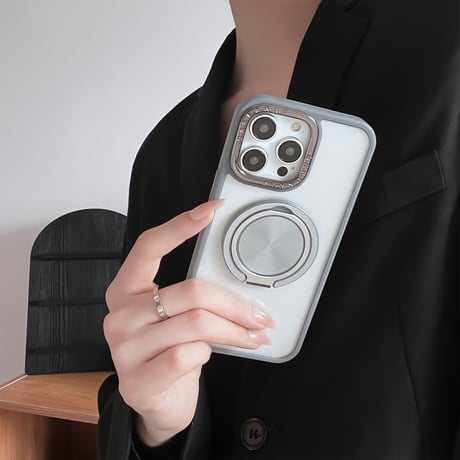 リングスタンド付 iPhone15Pro/15ProMaxケース シンプル 黄ばまないiphone14/13/12promaxカバー 頑丈[M4144]