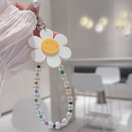 笑顔の花 スマホストラップ キラキラ感 お洒落 バックチャーム キーホルダー iPhone、Xperia、AQUOS、Xiaomi、Galaxy 対応 [M6295]