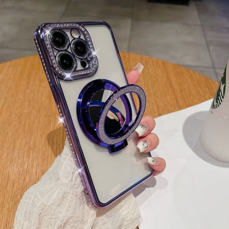 鏡MagSageリングスタンド iPhone15pro/15promaxケース ジュエリーキラキラiphone14/13/12proケース クリア コスパ最強[M4075]