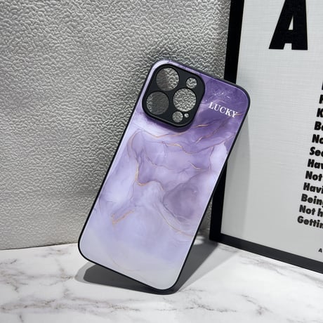 暈し染め ガラスiPhone14/15ケース  水墨画 金箔入り アイフォン13/12mini/11カバー キラキラ 全面保護 オシャレ シック[M2722]