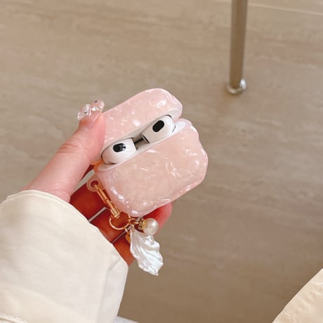 シェル柄 Airpods 4ケース 淡色系 貝殻キーチェーン Airpods3/Pro2ケース airpodsproカバー 大人可愛い トレンド人気[M5166]