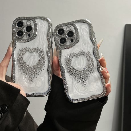 ジュエリーハート iPhone16pro/16ケース うねうね枠 iPhone15/14promax/13proケース 大人可愛い 丈夫 高級感[M5229]
