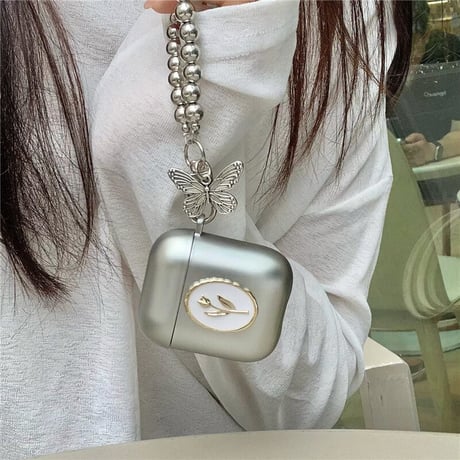 シルバーメッキ薔薇 AirPodsPro2ケース 高級感 airpods3/2ケース ストラップ付き  耐久性あり ギフトにおすすめ[M2994]