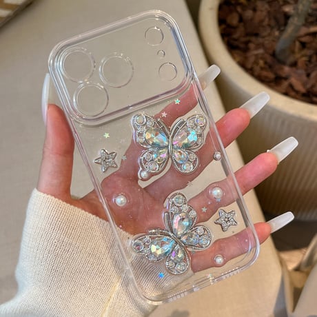 ダイヤデコ蝶 iPhone17Pro/17ケース キラキララメ クリアiPhone16Pro/15/14カバー 豪華 綺麗 人気品 [M6247]