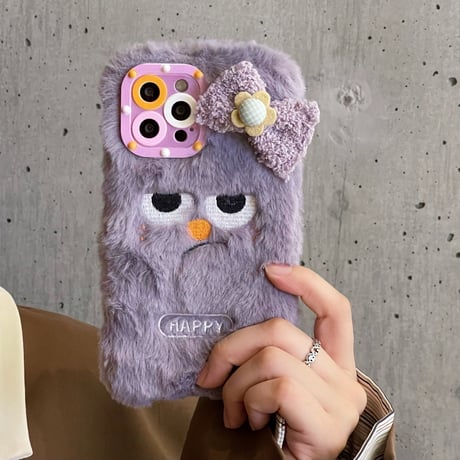 怒っている顔  iphone14/14proケース  紫色 リボン付アイフォン13/12/11カバー 可愛すぎ ギフトにおすすめ[M2320]