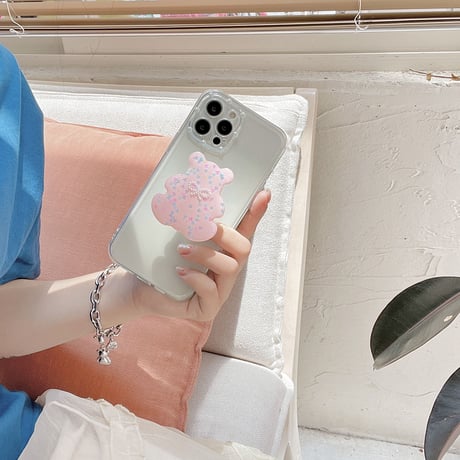 グリッタークマちゃん スマホグリップ 可愛いデコポップソケット タンド機能付き おしゃれスマホソケット おしゃれ 綺麗M646