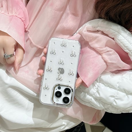 女子力高い iPhone16/15pro/15カバー 立体リボン iPhone14プロ/13pro/12ケース 黄ばまない きれい[M4348]