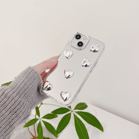 ハート 鏡 iPhone15/15proケース 頑丈 iPhone14pro/13pro/12ケース かわいい 女子力アップ 便利[M4036]