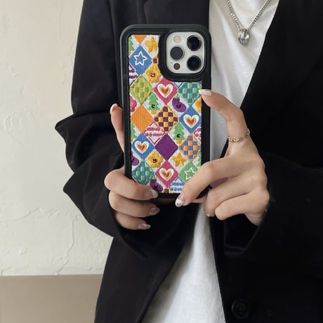 刺繡 菱形  iphone14/14proケース  手つくり iphone13/12/11promaxカバー   ハート/星/花柄 秋冬人気アイテム  ギフトにおすすめ[M2303]
