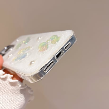 キラキラリボン iPhone16/16Proケース パールデコ iPhone15Pro/14/13/12カバー かわいい 女子力UP [M5018]