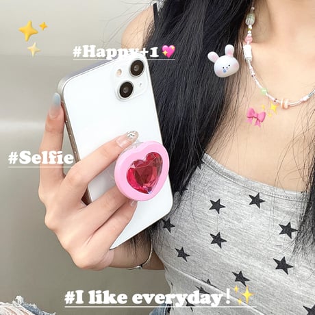 ハートダイヤモンド  スマホグリップ キラキラ艶感 グリップトーク  スマホリング   伸び縮み式 落下防止 卓上スタンド機能 ギフトにおすすめ[M3427]