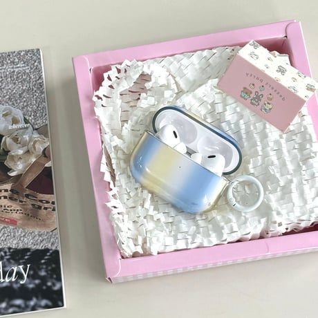 グラデーションカラー Airpods 4ケース ブルー/イェロー Airpods3/Pro2ケース airpodspro2カバー  リング付 シック 淡色系[M5245]
