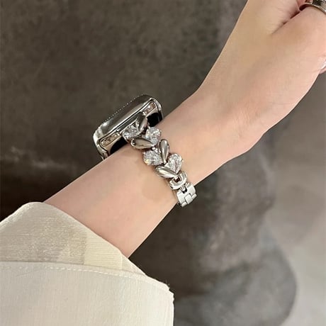 おしゃれ アップルウォッチS10/9 バンド キラキラハート Apple Watch Ultra Series 8 7 6 5 4 シリーズ 3 2 SE SE2 女子力高い[M4596]