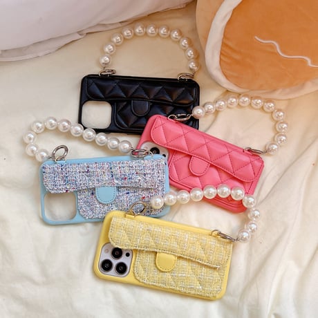 革製 カード入れ iphone13/13proケース  キラキラ真珠ストラップ付 アイフォン12/11proカバー  ゼレブ愛用 オシャレ 女の子 高品質M1383
