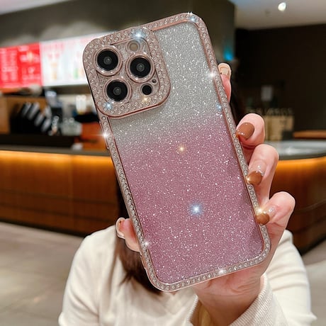 ストーン iPhone15plus/15proケース キラキラ ラメ入りシート付 アイフォン14pro/13pro/12カバー きれい 人気 [M3876]