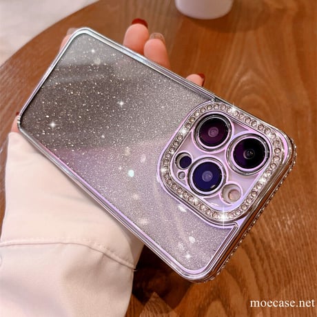 キラキラジュエリー iPhone14pro/14promaxケース グラデーション シール付 iphone13/12/11カバー  オシャレ 綺麗 高級感 大人気[M2437]
