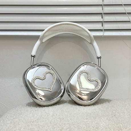 ジュエリー/パールハート AirPodsMaxケース 艶感メッキ エアーポッズ マックス専用カバー 丈夫 大人可愛い 今流行り[M5151]