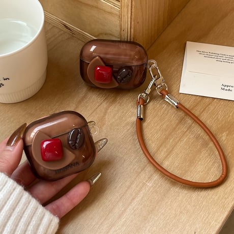 コーヒー豆 Airpods 4ケース レザーストラップ付 Airpodspro2/proカバー Airpods3/2 シック おしゃれ ギフトにおすすめ[M4994]