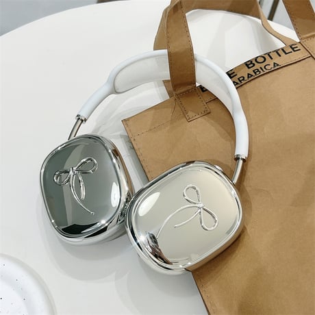リボン AirPodsMaxケース 艶あり メッキ エアーポッズ マックス専用カバー シック 可愛い ギフトにおすすめ[M4552]